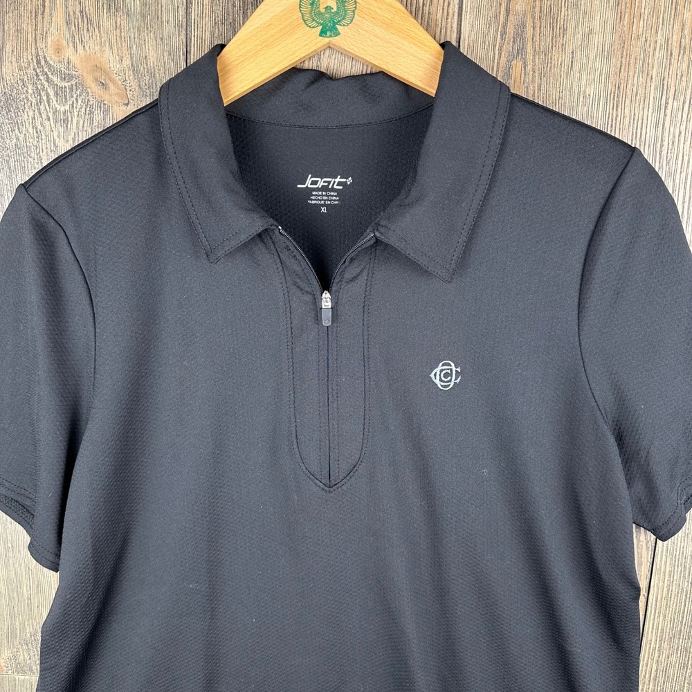 Jofit Oakmont CC Womens XL Black Zip Short Sleeve Golf Polo Performance Shirt